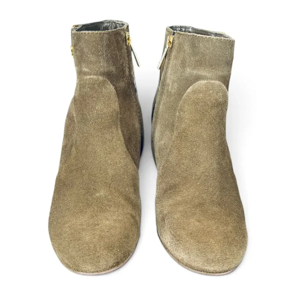 Tory Burch Milan River Rock Suede Wedge Ankle Boots Size 7 Olive Taupe Brown